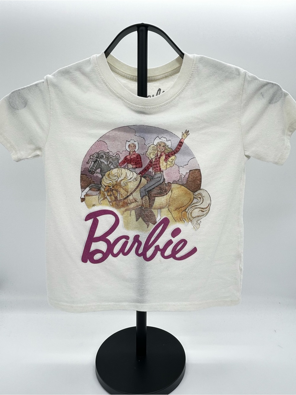 Mattel Barbie Western Graphic Tee in White with Pink Logo Size M (8)